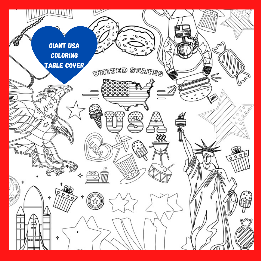 USA Patriotic Coloring Tablecloth | 4th of July Party Decor
