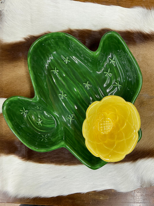 Vintage Cactus Ceramic Handmade, Chip & Dip Set