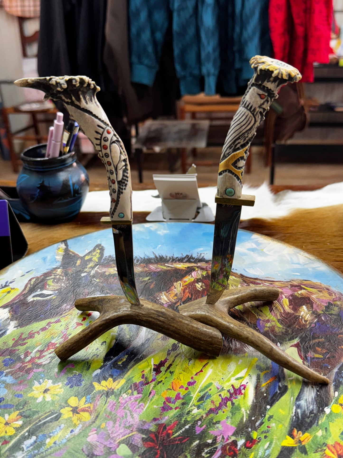 Rare Ted Miller His & Her Turquoise Knife Set