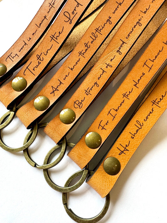 Scripture Wristlet Keychain Full Grain Leather