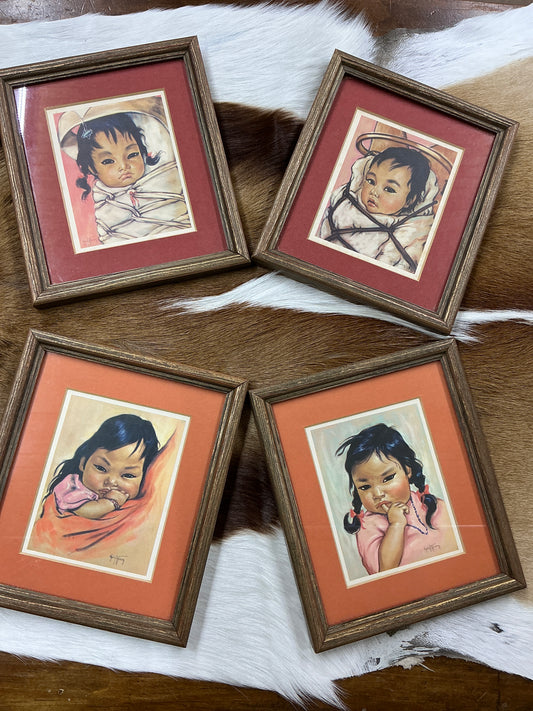 Vintage Native American Girl Pictures (Set of 4)