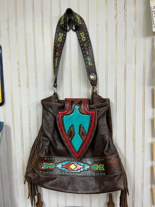 Double J Saddlery Arrowhead Tooled Leather Bag