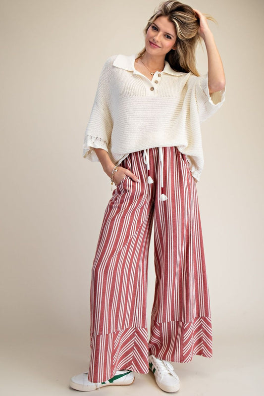 Easel Red & White Striped Pants