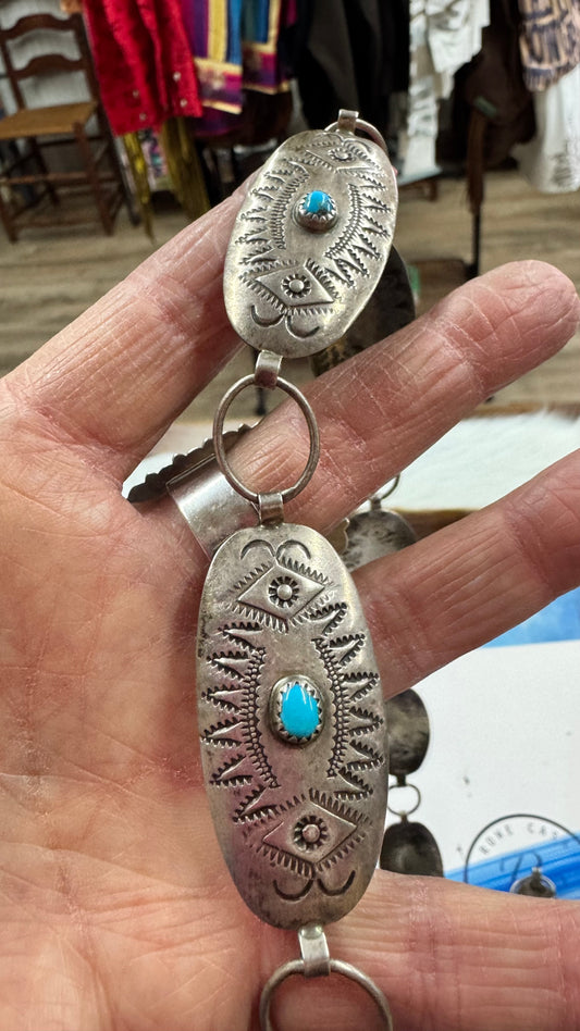 VIntage Sterling Navajo Concho Belt