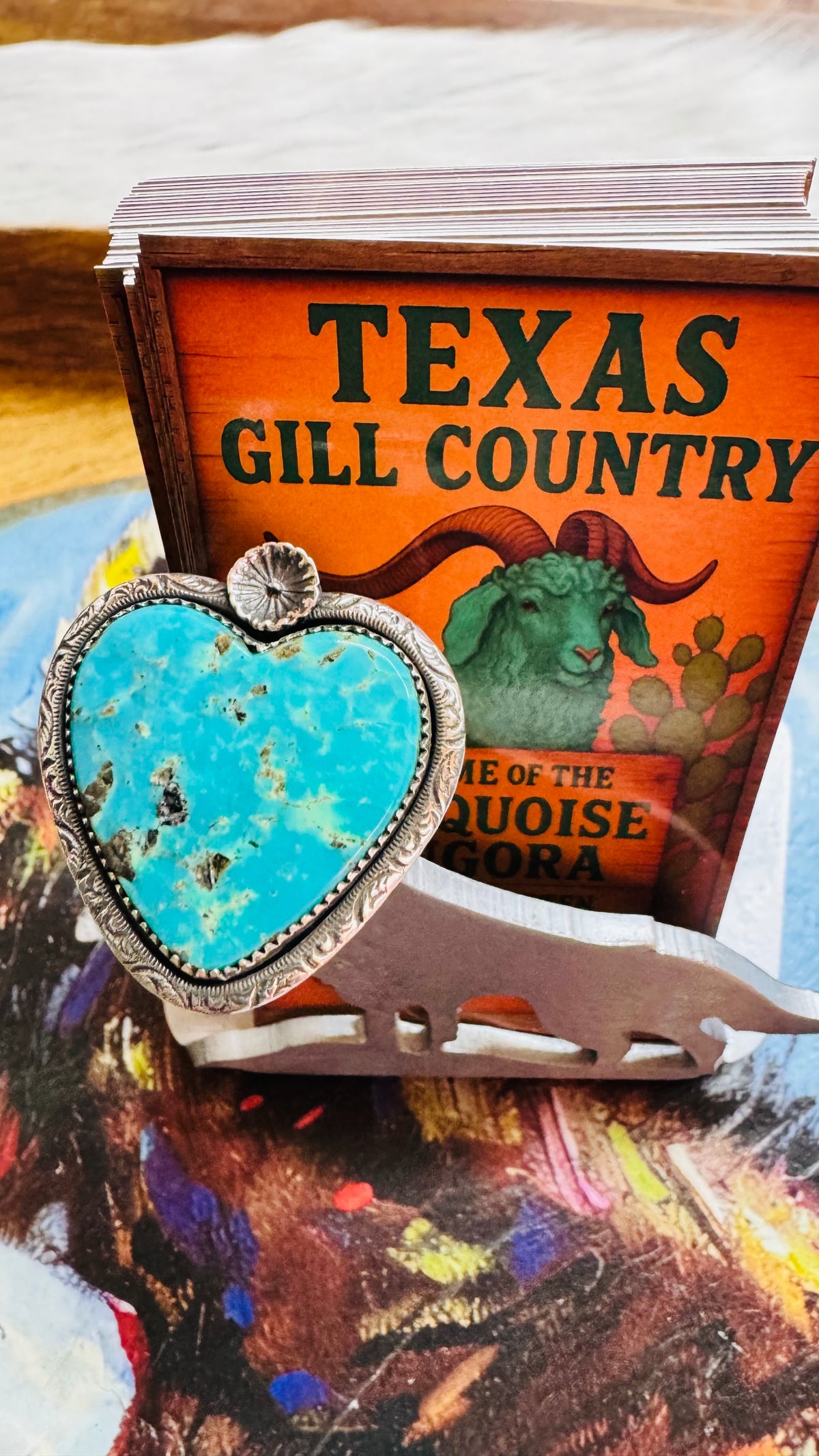Turquoise Heart w/Flower Ring Adjustable
