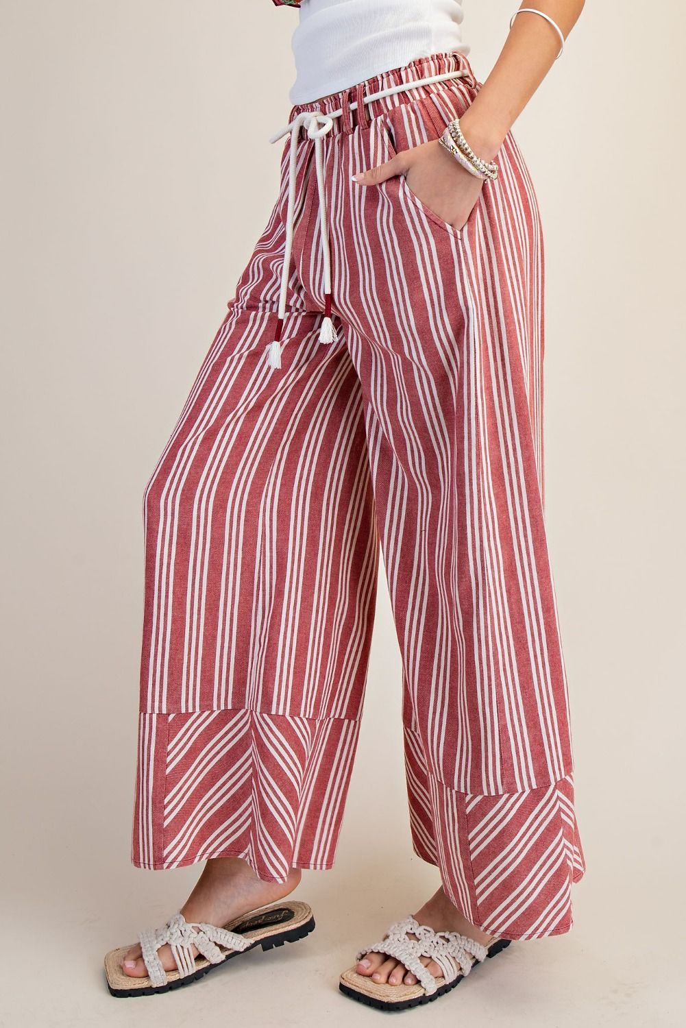 Easel Red & White Striped Pants