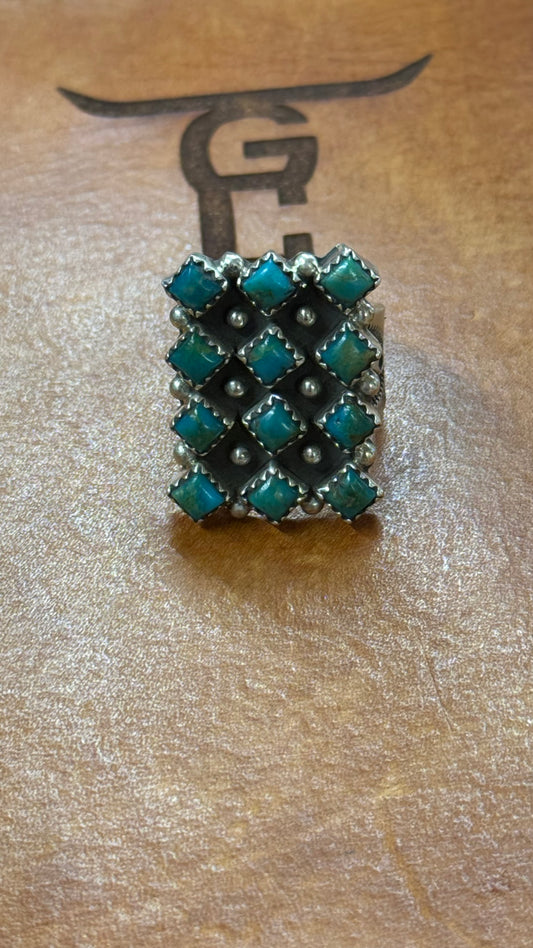 Turquoise 12 Stone Cluster Ring