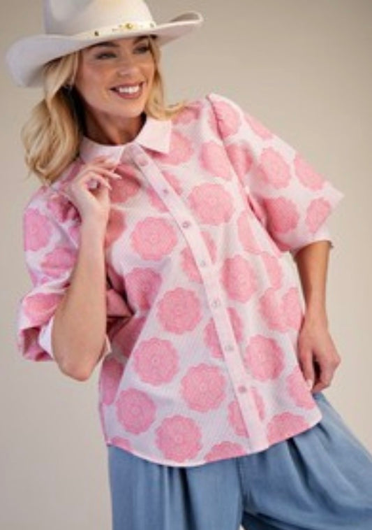 Puff Pink & White Top