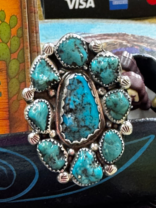 Turquoise 9 Stone Cluster Ring