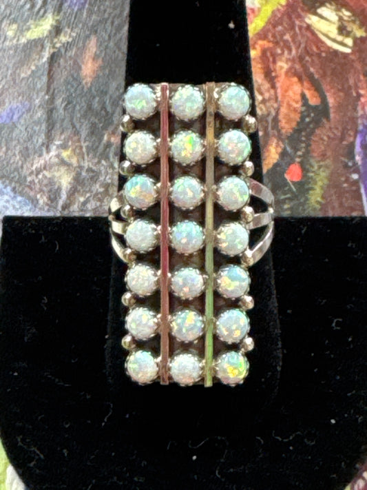 Navajo White Opal Cluster Ring