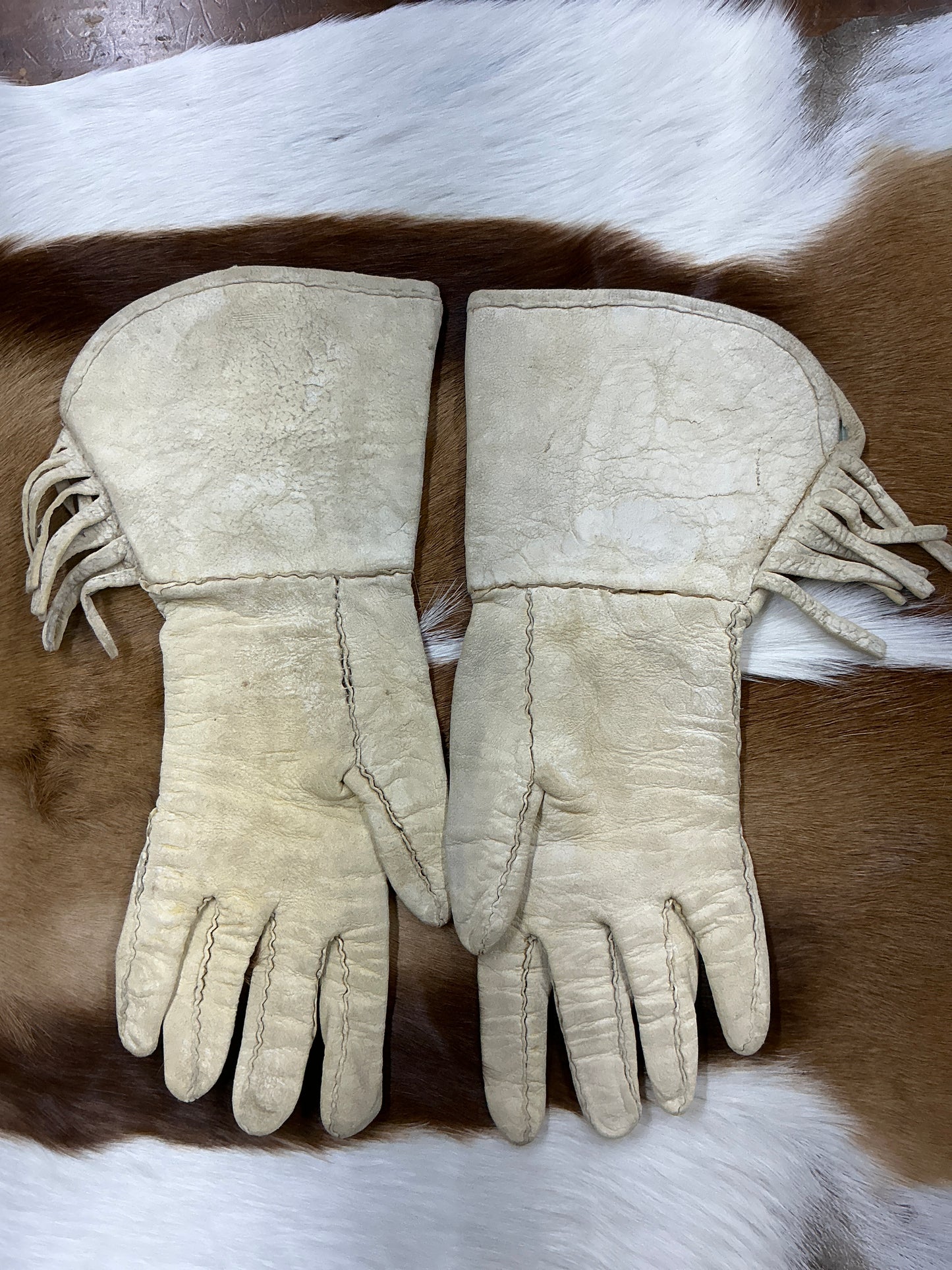 Vintage,White Beaded, Gloves with Fringe