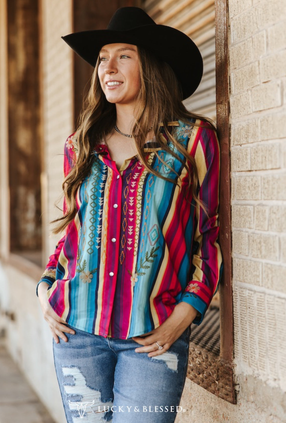 L&B Serape Pearl Snap Embroidered Shirt