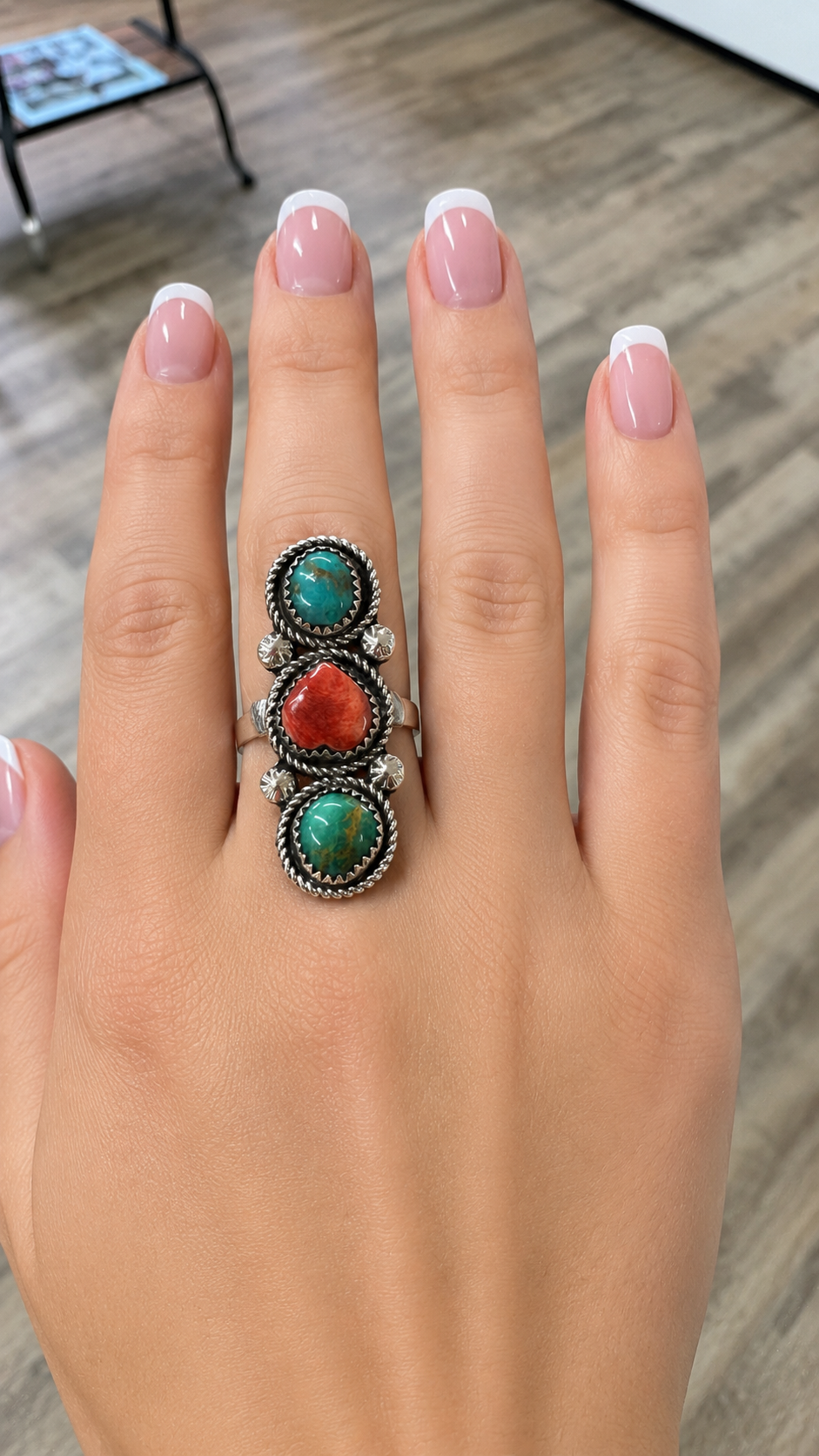 Turquoise and Orange Spiny Navajo Ring