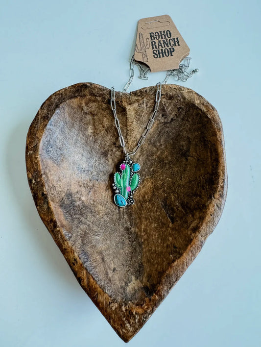 Faux Cactus Pendant Necklace