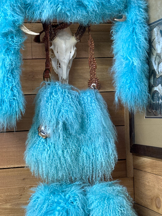 Small - Medium Fur Purse Turquoise
