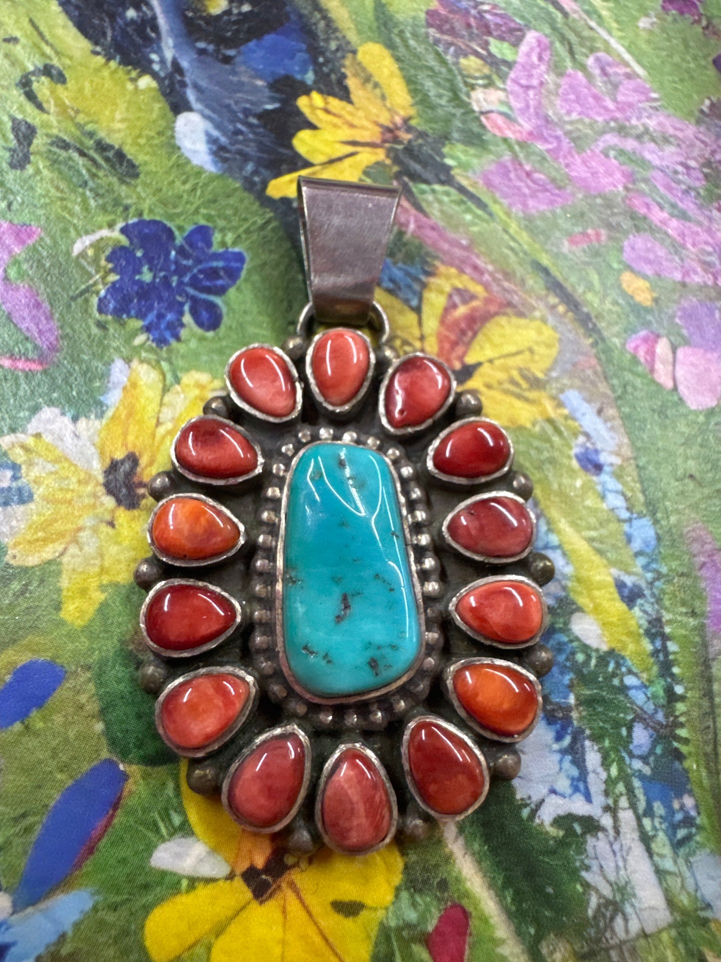 Red Spiny and Turquoise Pendant