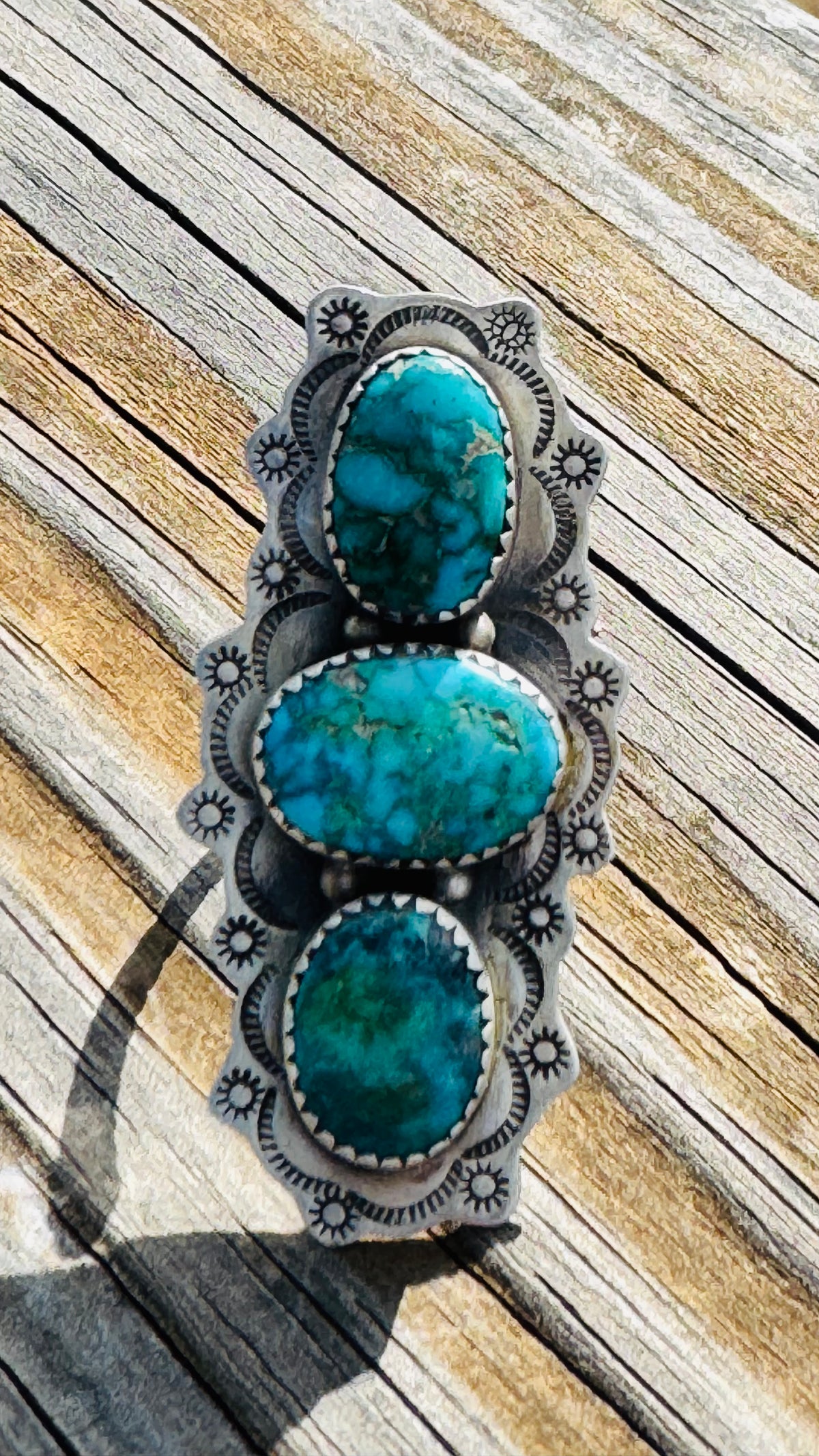 Three Stone Turquoise and Sterling Ring