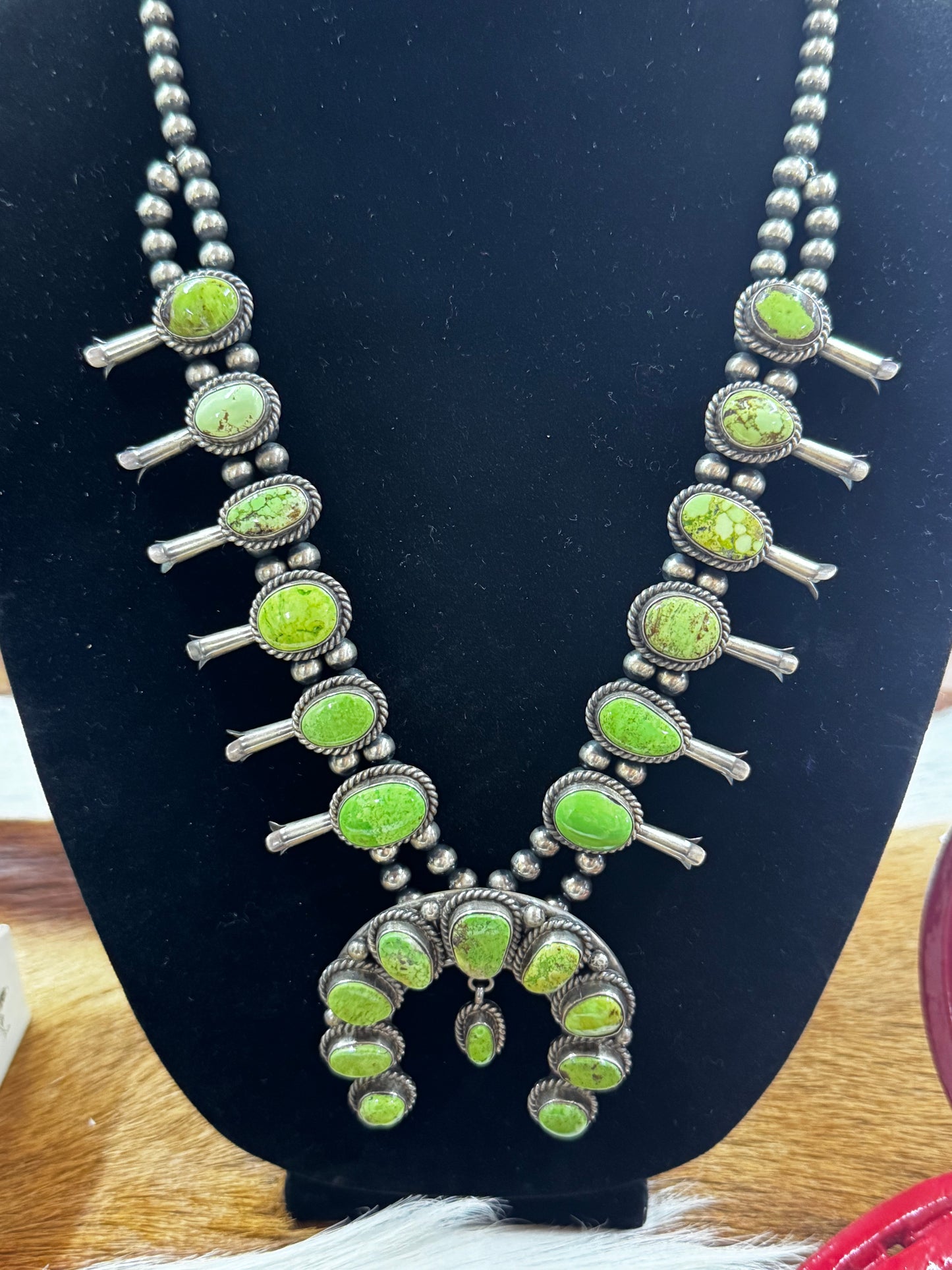 Green Gaspiete Squash Blossom w/Earrings