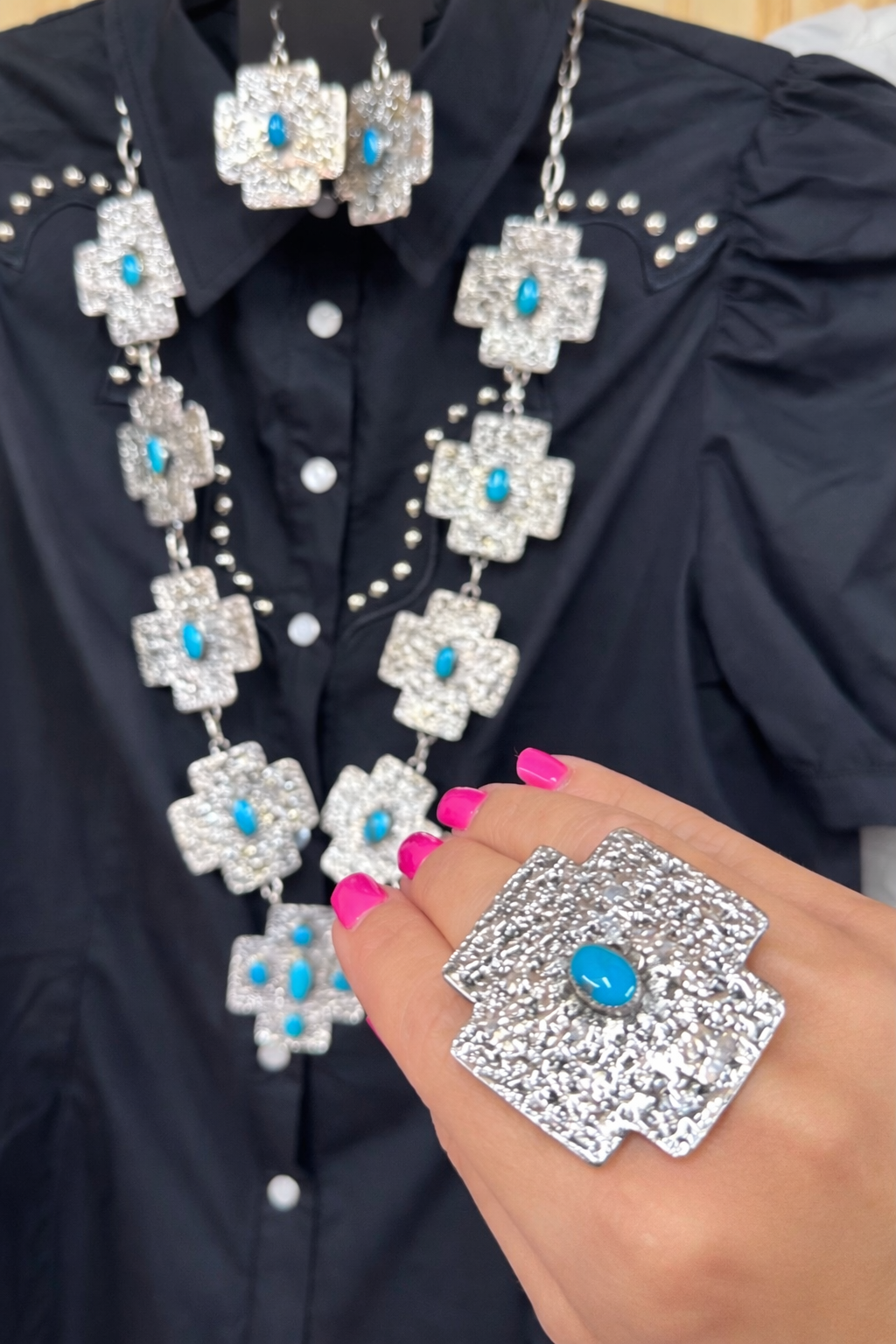 Sterling and Turquoise Cross Set