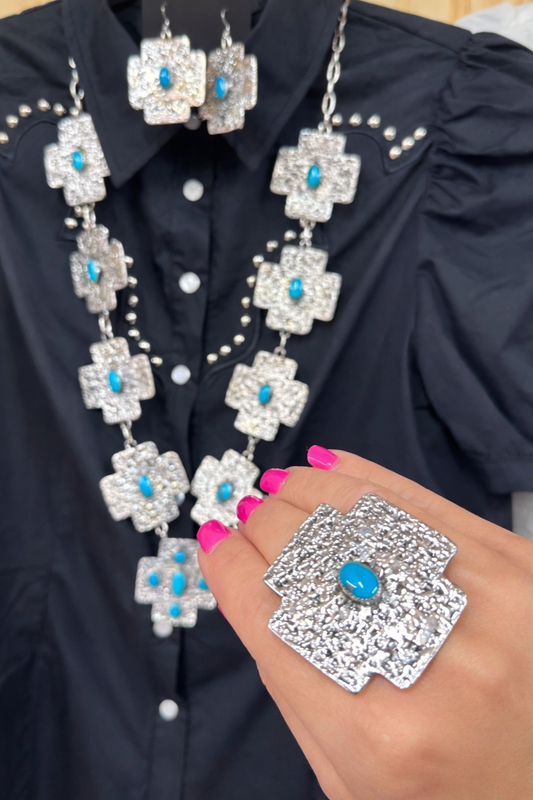 Sterling and Turquoise Cross Set