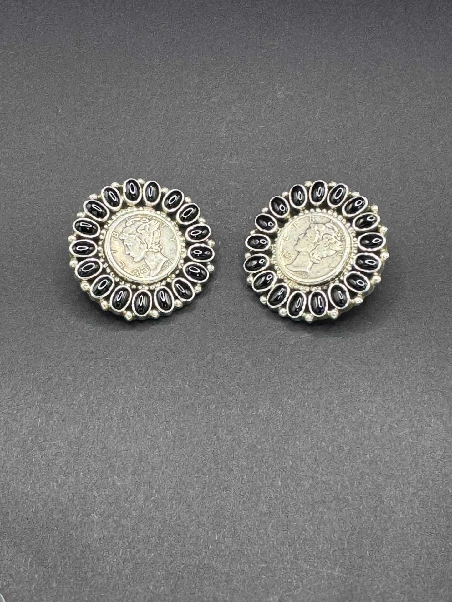 TJR Black Onyx Liberty Dime & Black Onyx Post Earrings