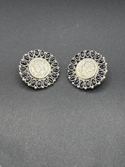 TJR Black Onyx Liberty Dime & Black Onyx Post Earrings