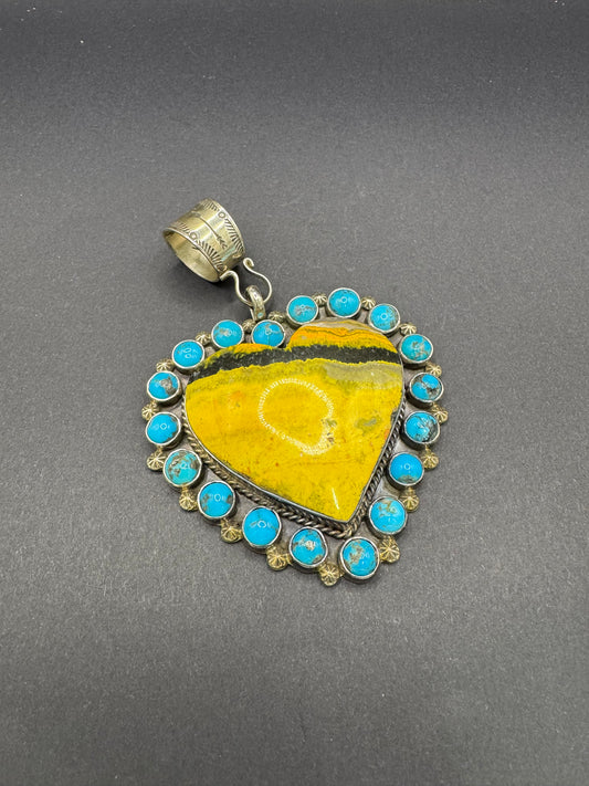 Bumblebee and Turquoise Statement Heart Pendant by Freddy Platero