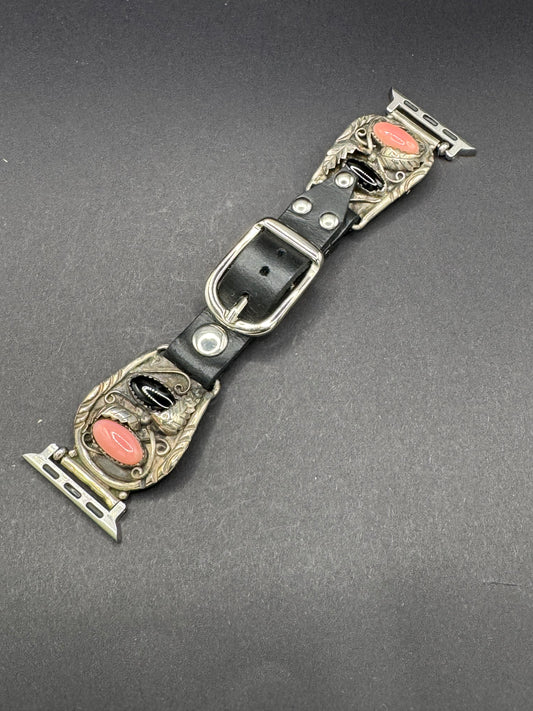 Vintage Silver, Black Onyx & Pink Conch Apple Watch Band