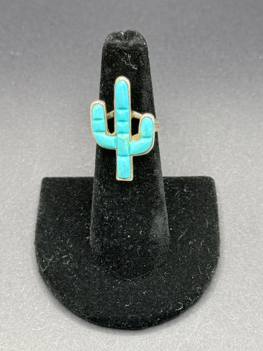 Turquoise and Silver Cactus Ring