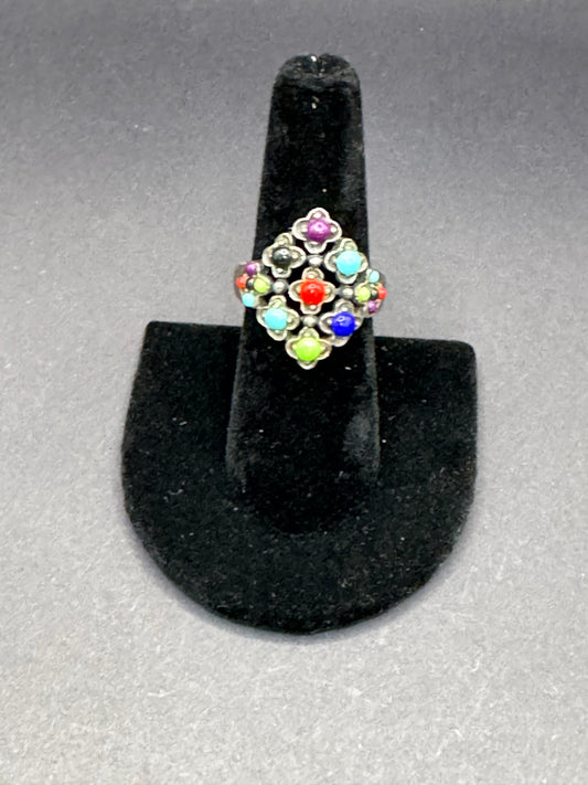 Multi Colored Stone & Silver Ring