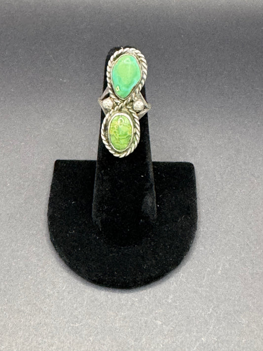 Vintage, Two Stone Turquoise & Silver Ring