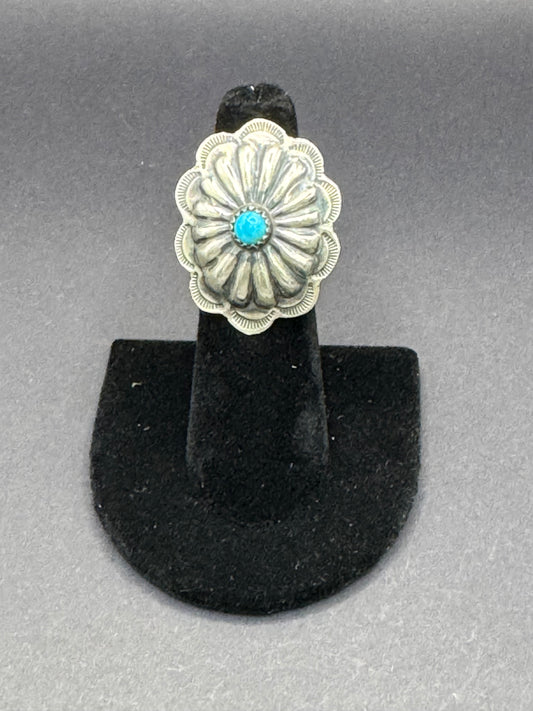Turquoise and Silver Concho Ring