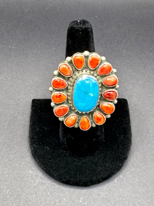 Red Spiny & Turquoise Ring