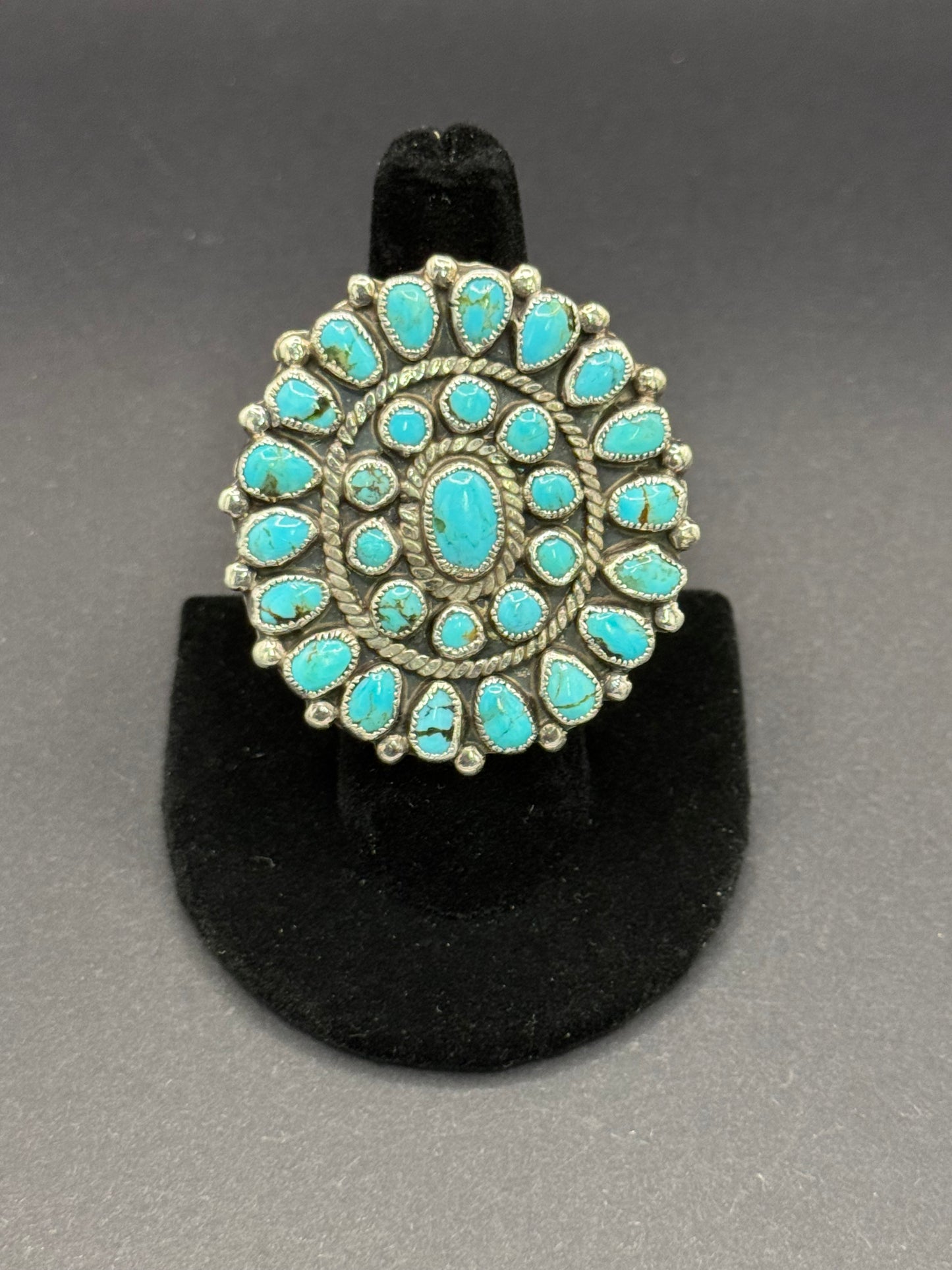 Turquoise and Silver Cluster Ring