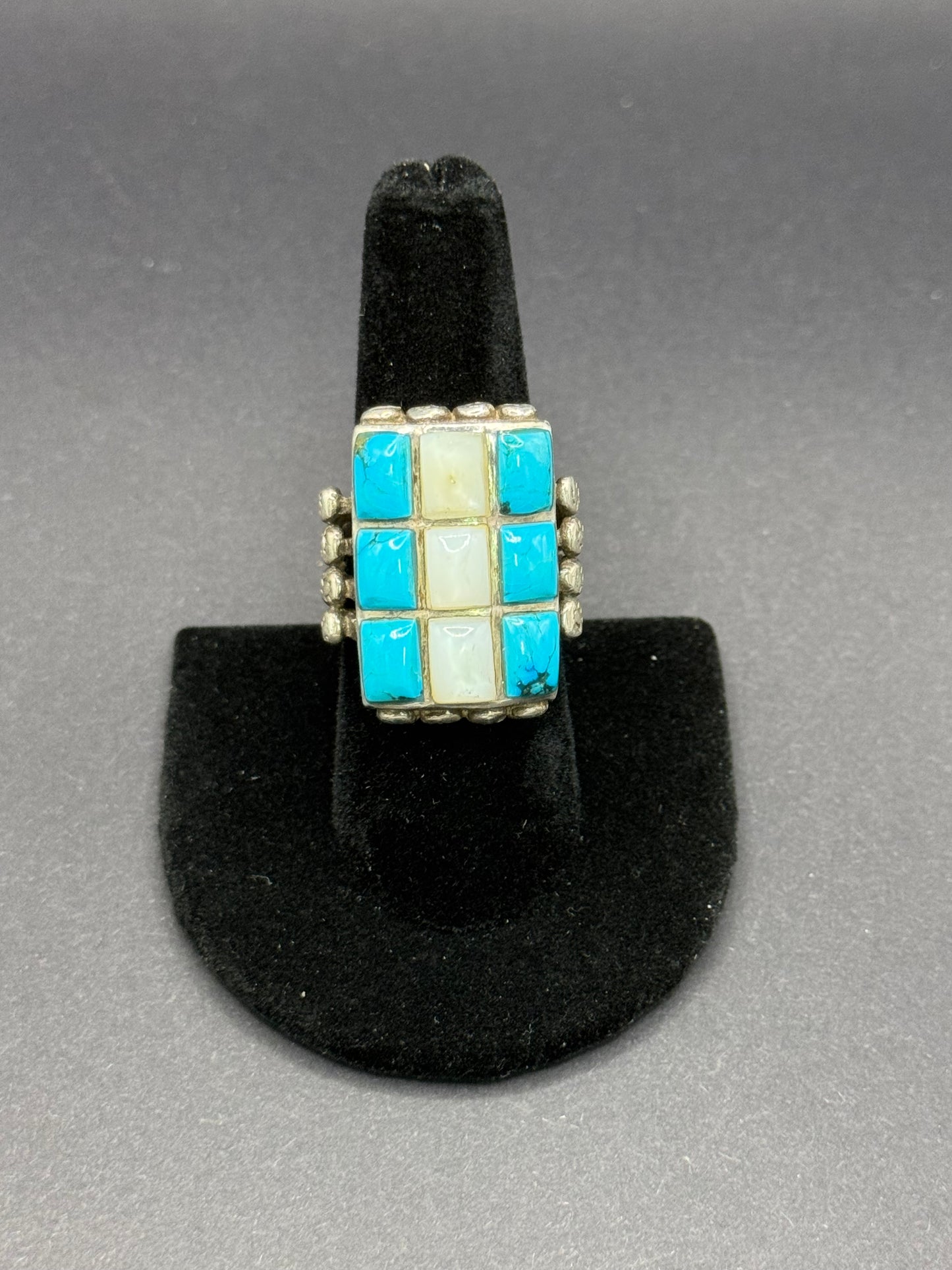 Vintage, Mother of Pearl, Turquoise & Silver Ring