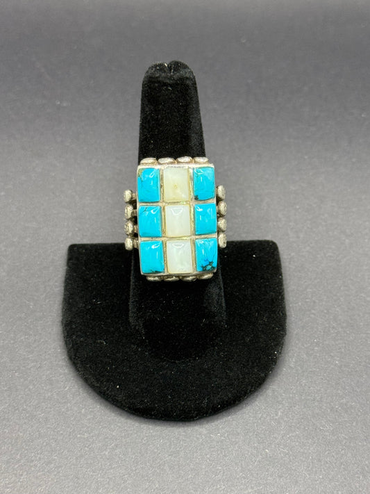 Vintage, Mother of Pearl, Turquoise & Silver Ring