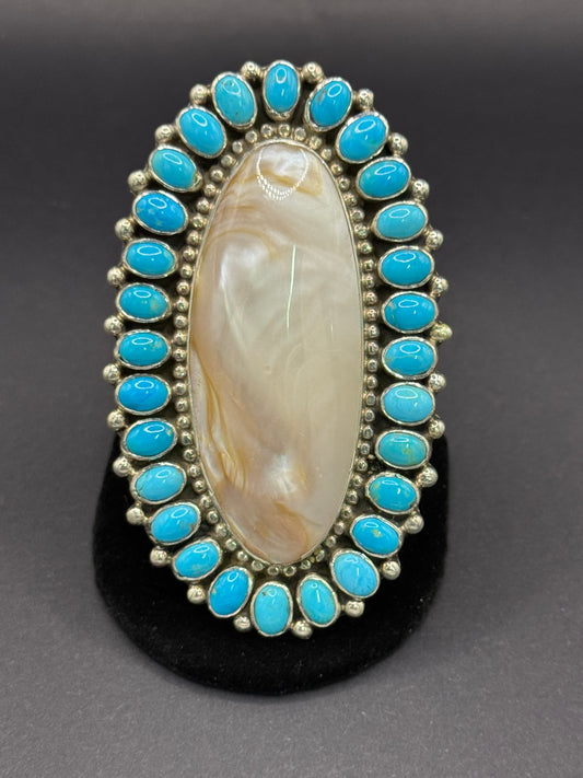 TJR Mother of Pearl and Turquoise Oval Ring