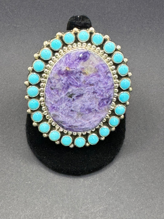 TJR Purple Charoite and Turquoise Ring