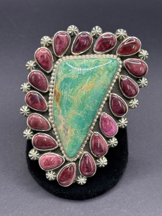 TJR Purple Spiny and Green Turquoise Ring