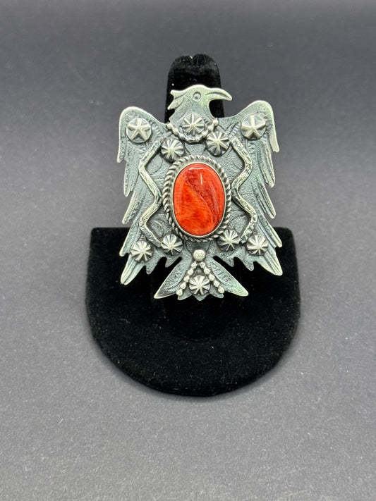 VR Coral and Silver Firebird Ring