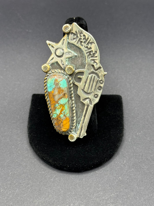 VR Turquoise and Silver Pistol Ring