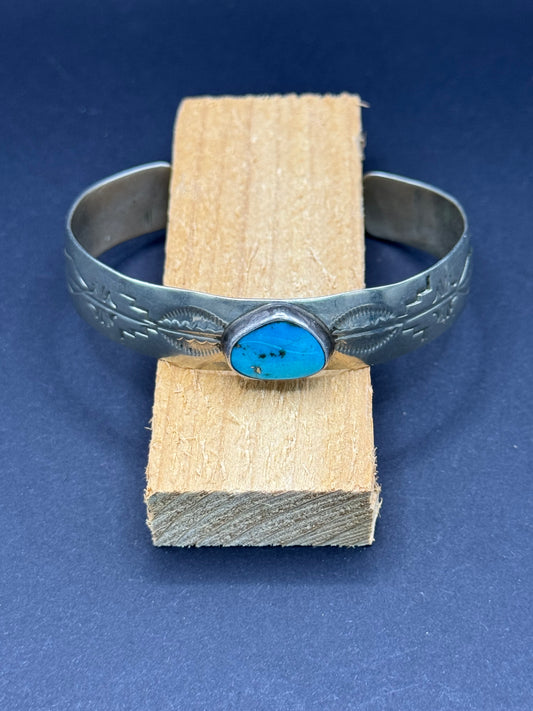 Vintage Sterling Silver Cuff w/Turquoise