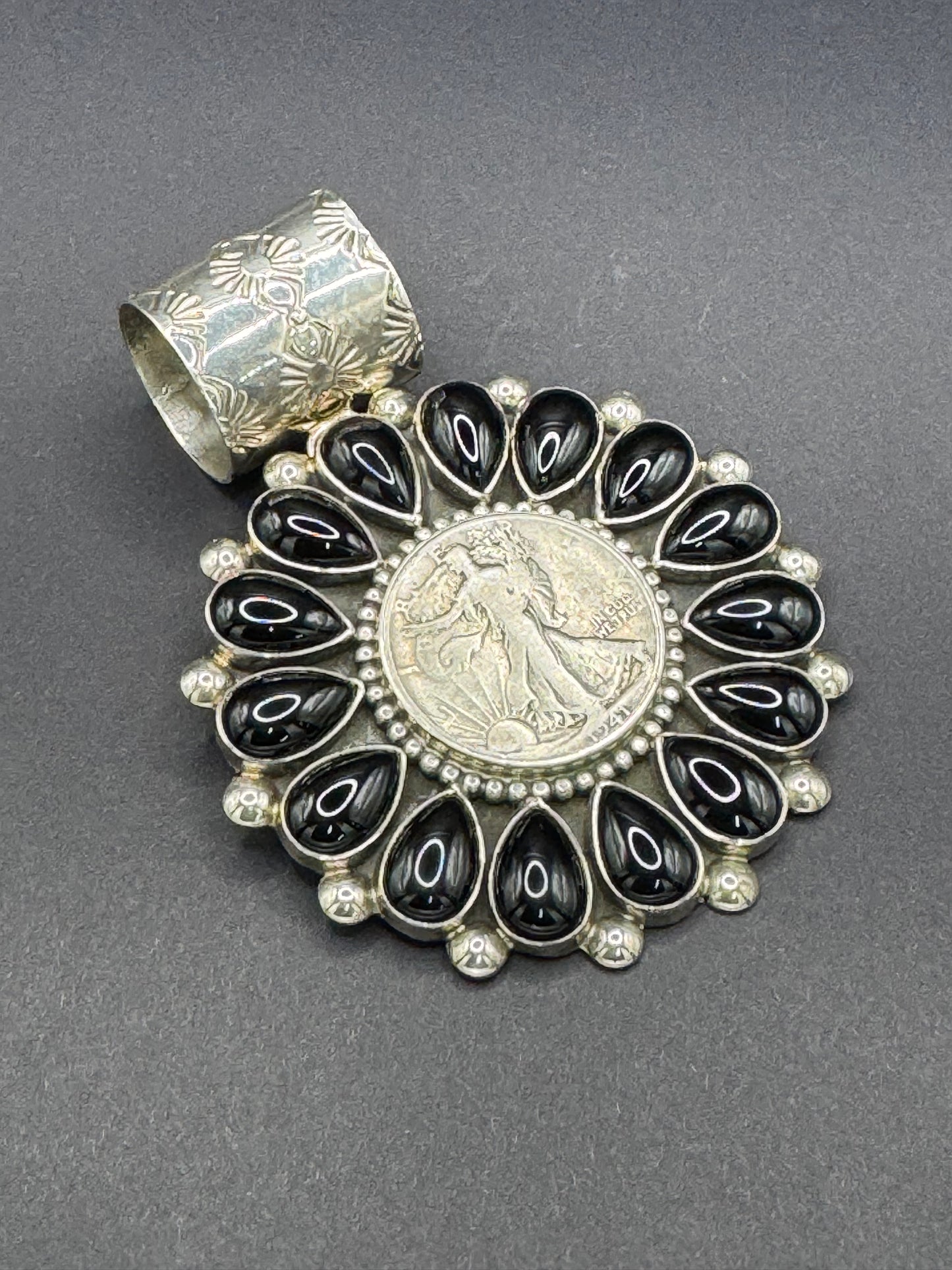 TJR Black Onyx, Lady Liberty, Sterling Silver Statement Pendant