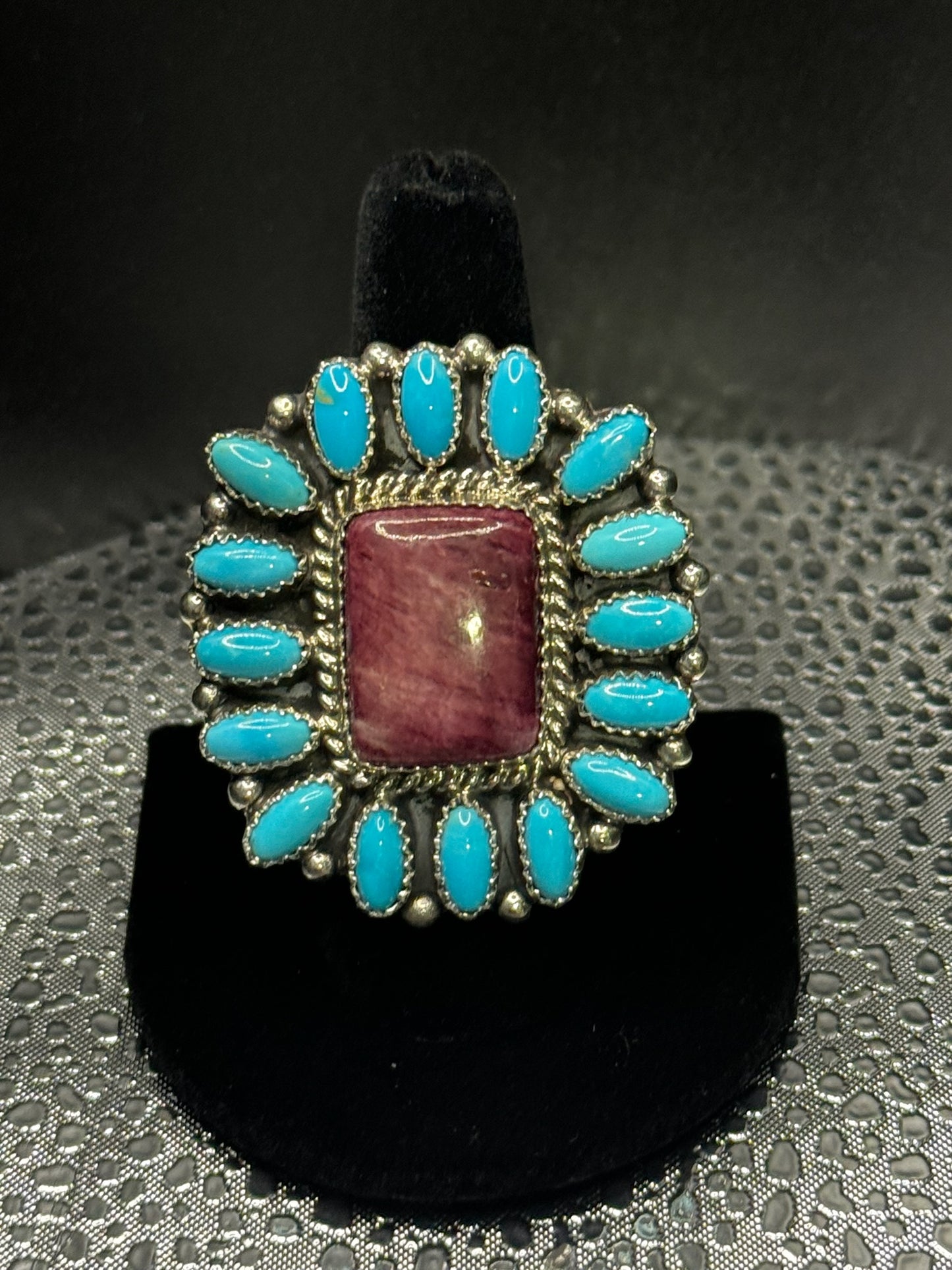 Navajo Made, Turquoise and Purple Spiny Oyster Ring