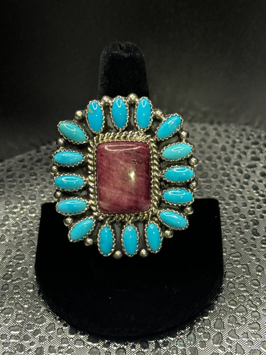 Navajo Made, Turquoise and Purple Spiny Oyster Ring