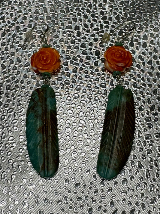 Orange Spiny Oyster and Turquoise Earrings