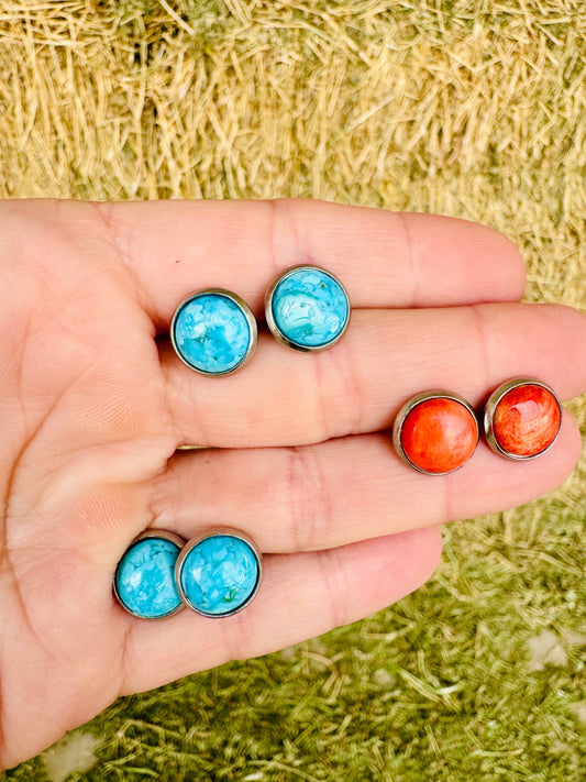 Genuine Stud Earring/Orange/Red Spiny Oyster stud