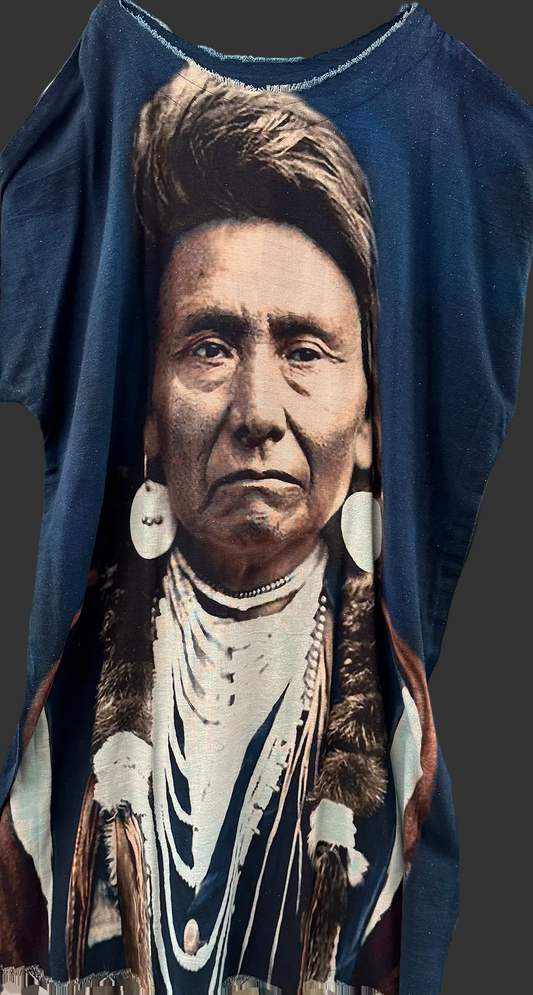 Chief Joseph Print,  Kaftan Tunic Dress in Black or Blue
