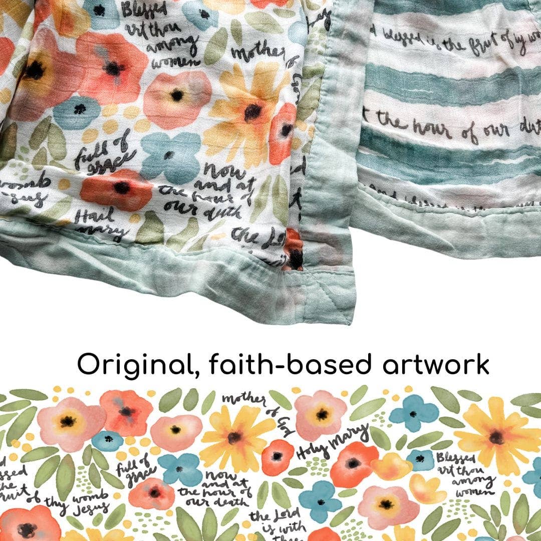 Watercolor Hail Mary Luxury Double Sided Muslin Blanket