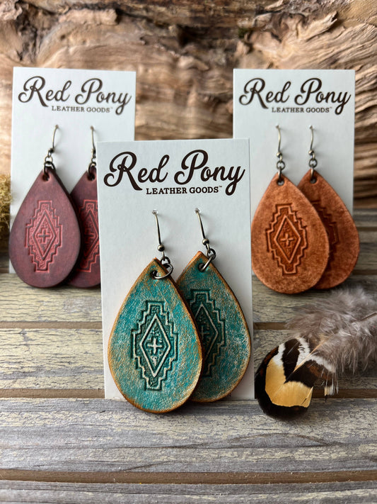 Tooled Leather Western Earrings Southwest Style